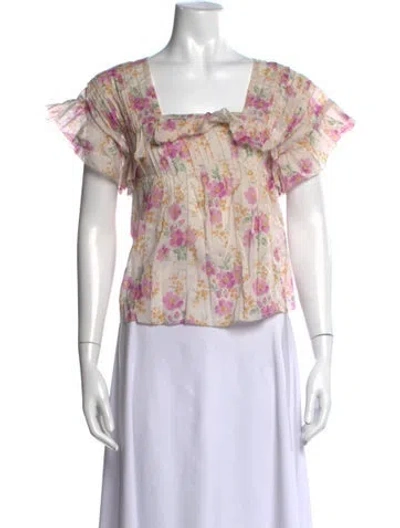 Pre-owned The Great Floral Print Square Neckline Top In Neutrals