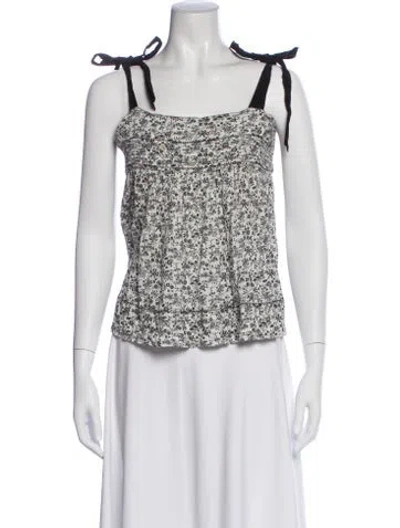 Pre-owned The Great Floral Print Square Neckline Top In White