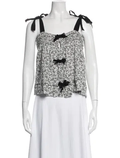 Pre-owned The Great Floral Print Square Neckline Top In White