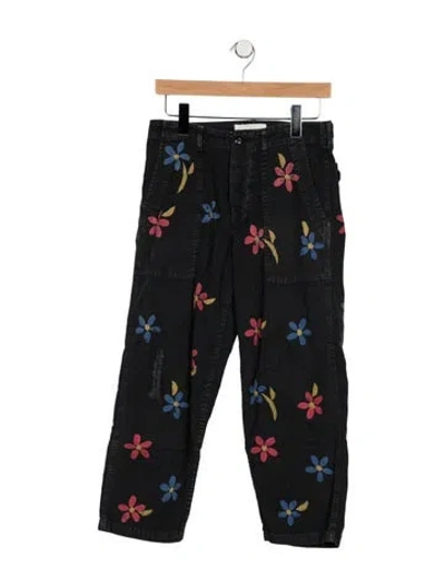 Pre-owned The Great Floral Print Straight Leg Pants In Black