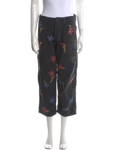 Pre-owned The Great Floral Print Straight Leg Pants In Gray