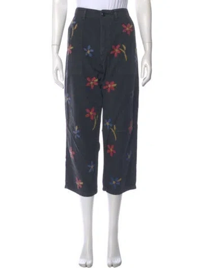 Pre-owned The Great Floral Print Straight Leg Pants In Gray