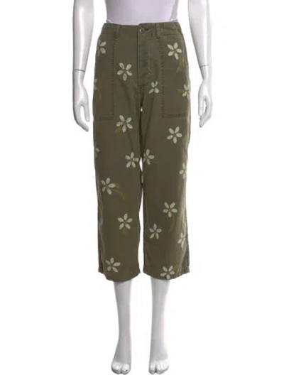 Pre-owned The Great Floral Print Straight Leg Pants In Green