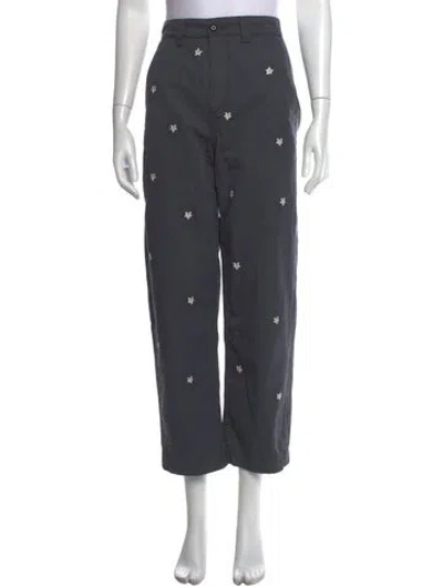 Pre-owned The Great Floral Print Straight Leg Pants In Grey