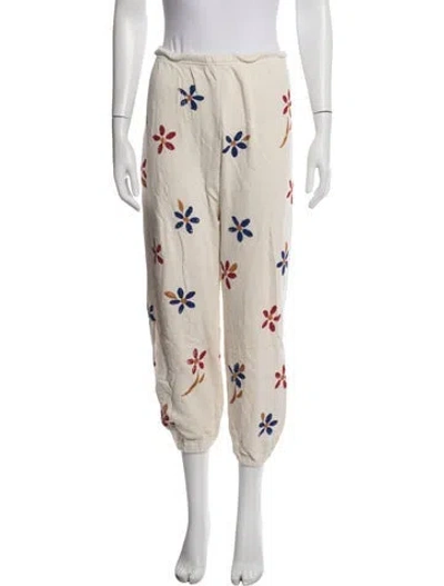 Pre-owned The Great Floral Print Straight Leg Pants In Neutrals