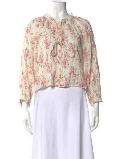 Pre-owned The Great Floral Print Tie Neck Blouse In Multi
