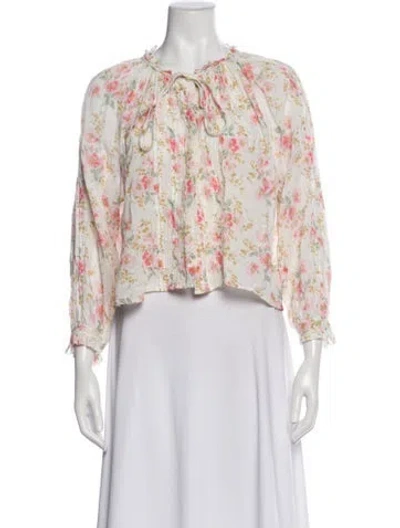 Pre-owned The Great Floral Print Tie Neck Blouse In Neutral