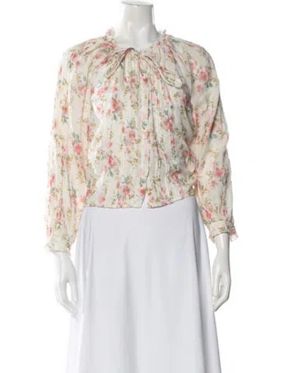 Pre-owned The Great Floral Print Tie Neck Blouse In Neutral