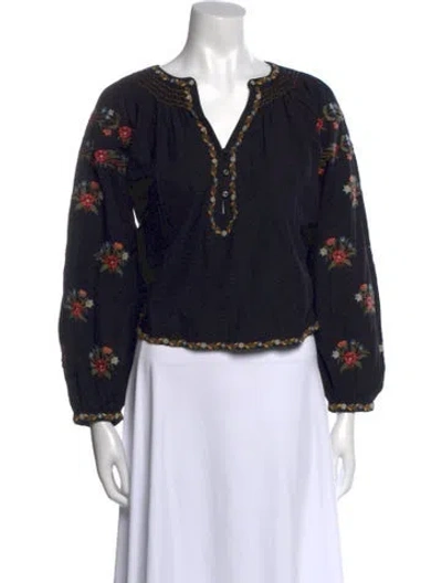 Pre-owned The Great Floral Print V-neck Blouse In Black