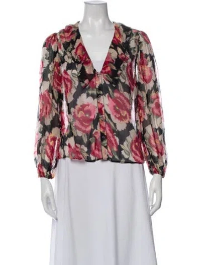Pre-owned The Great Floral Print V-neck Blouse In Black