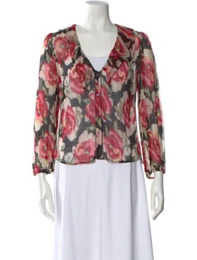 Pre-owned The Great Floral Print V-neck Blouse In Black