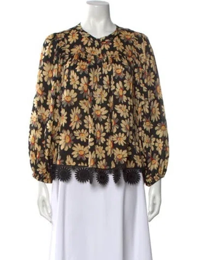 Pre-owned The Great Floral Print V-neck Blouse In Black/yellow