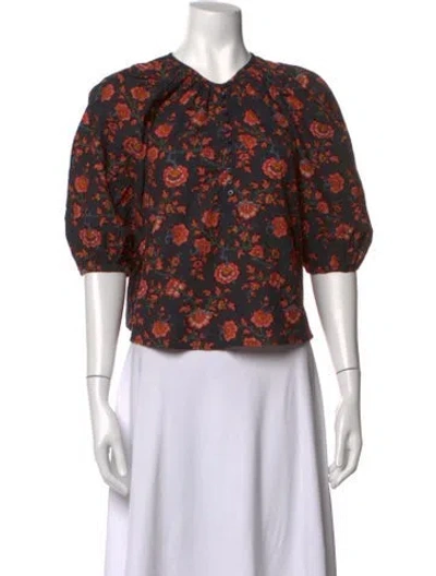 Pre-owned The Great Floral Print V-neck Blouse In Blue
