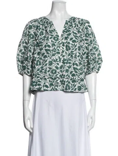 Pre-owned The Great Floral Print V-neck Blouse In Blue/white