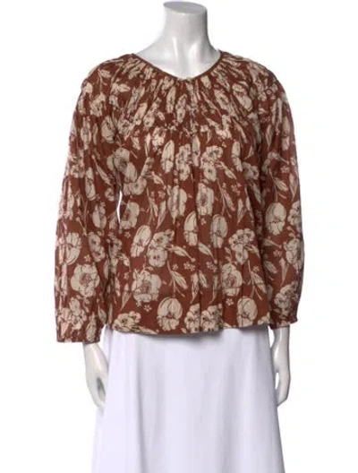 Pre-owned The Great Floral Print V-neck Blouse In Brown