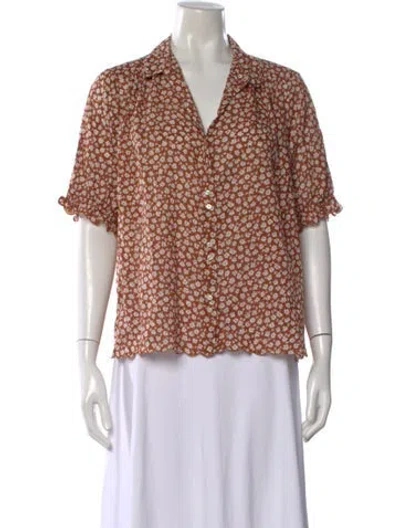 Pre-owned The Great Floral Print V-neck Blouse In Brown
