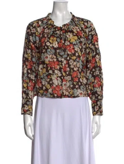 Pre-owned The Great Floral Print V-neck Blouse In Brown
