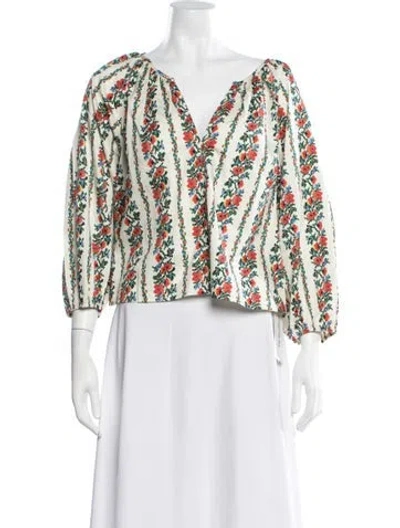Pre-owned The Great Floral Print V-neck Blouse In Green