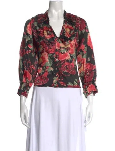 Pre-owned The Great Floral Print V-neck Blouse In Multi