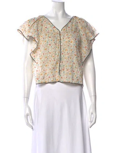 Pre-owned The Great Floral Print V-neck Blouse In Multi