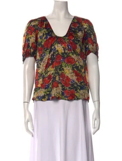 Pre-owned The Great Floral Print V-neck Blouse In Multicolor