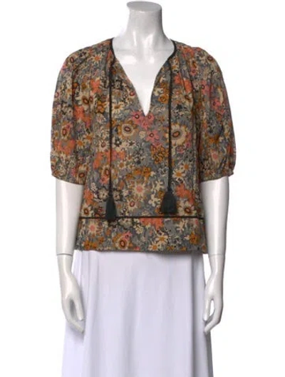Pre-owned The Great Floral Print V-neck Blouse In Neutral