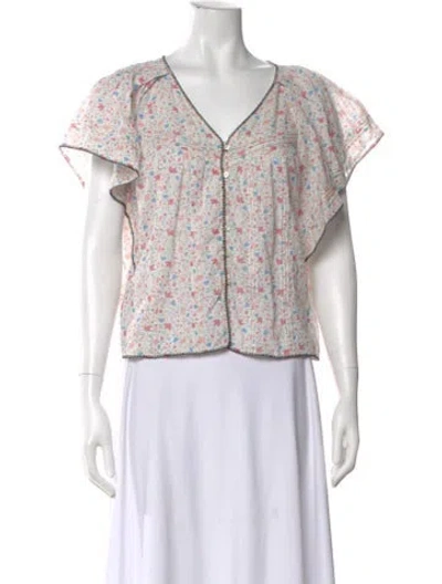 Pre-owned The Great Floral Print V-neck Blouse In Neutral