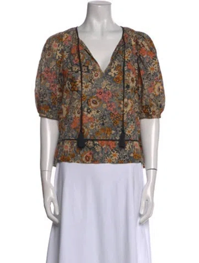 Pre-owned The Great Floral Print V-neck Blouse In Neutral