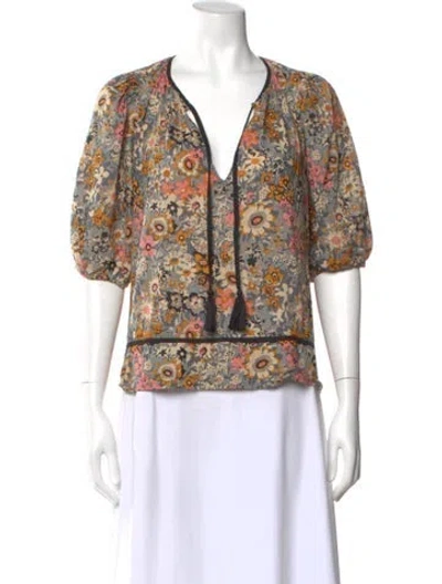 Pre-owned The Great Floral Print V-neck Blouse In Neutral