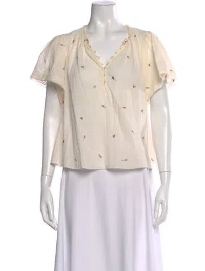 Pre-owned The Great Floral Print V-neck Blouse In Neutral