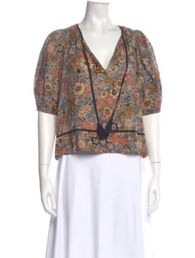 Pre-owned The Great Floral Print V-neck Blouse In Neutral