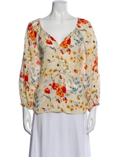 Pre-owned The Great Floral Print V-neck Blouse In Neutral