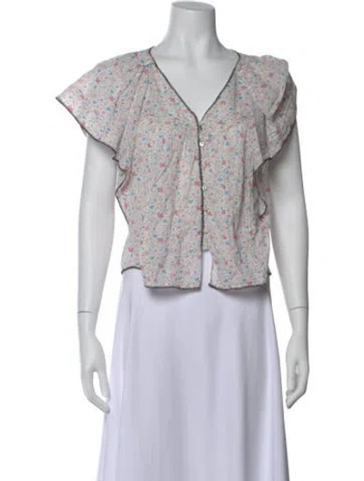 Pre-owned The Great Floral Print V-neck Blouse In Neutral