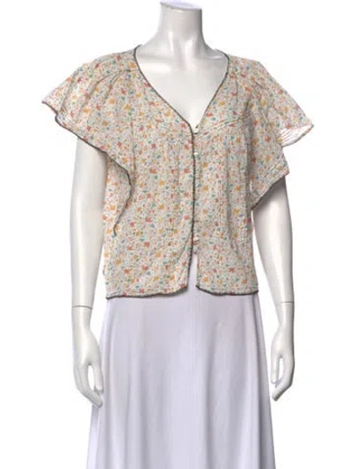 Pre-owned The Great Floral Print V-neck Blouse In Neutral