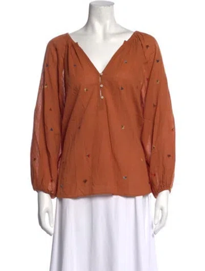 Pre-owned The Great Floral Print V-neck Blouse In Orange