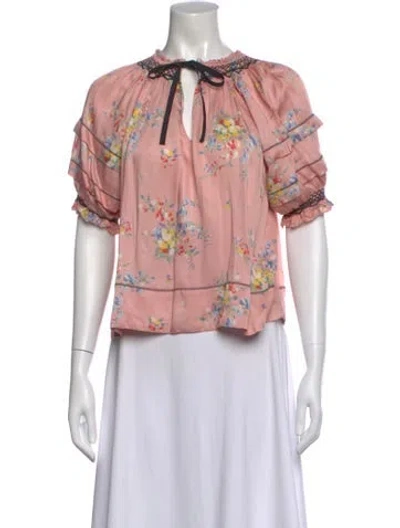 Pre-owned The Great Floral Print V-neck Blouse In Pink