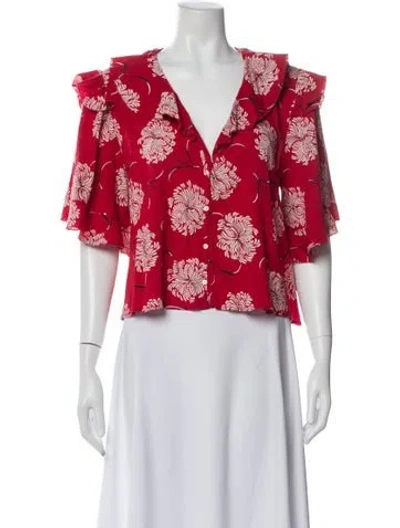 Pre-owned The Great Floral Print V-neck Blouse In Red