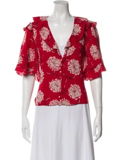 Pre-owned The Great Floral Print V-neck Blouse In Red
