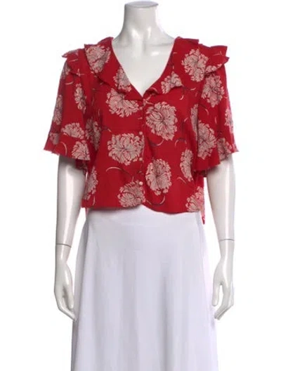 Pre-owned The Great Floral Print V-neck Blouse In Red