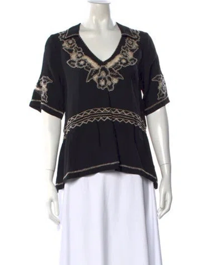 Pre-owned The Great Floral Print V-neck Blouse W/ Tags In Black