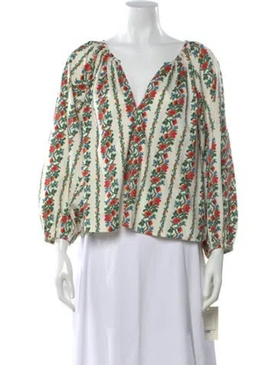 Pre-owned The Great Floral Print V-neck Blouse W/ Tags In Green