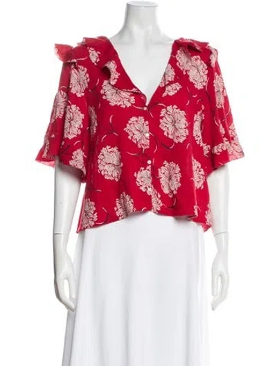 Pre-owned The Great Floral Print V-neck Blouse W/ Tags In Red