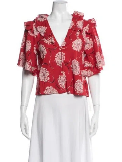Pre-owned The Great Floral Print V-neck Blouse W/ Tags In Red