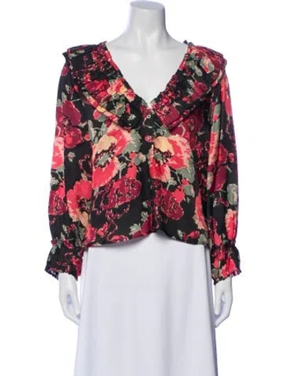 Pre-owned The Great Floral Print V-neck Blouse W/ Tags In White