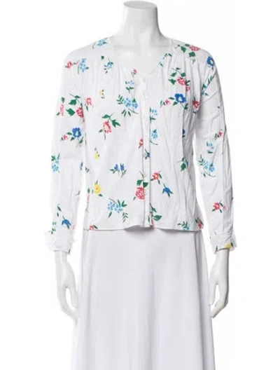 Pre-owned The Great Floral Print V-neck Blouse In White