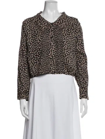 Pre-owned The Great Floral Print V-neck Blouse In White