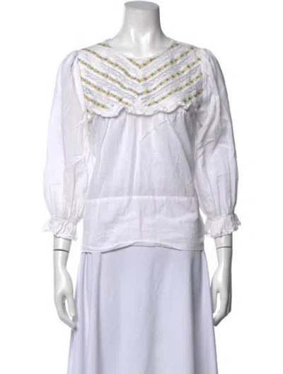 Pre-owned The Great Floral Print V-neck Blouse In White