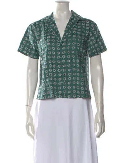 Pre-owned The Great Floral Print V-neck Button-up Top W/ Tags In Green