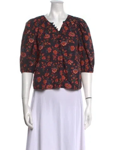 Pre-owned The Great Floral Print V-neck Crop Top In Blue