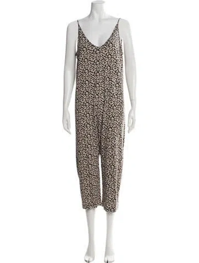 Pre-owned The Great Floral Print V-neck Jumpsuit In Brown